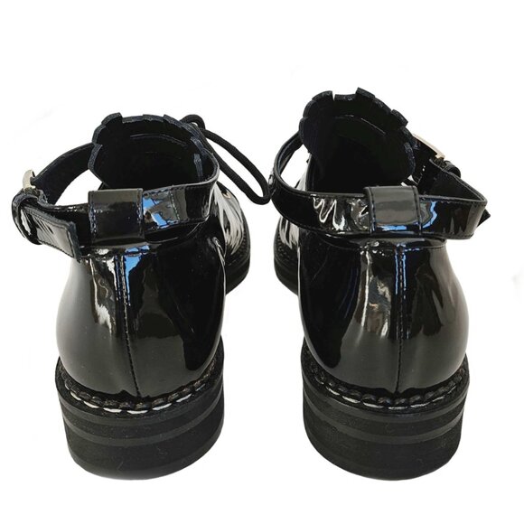 MAX MARA BLACK PATENT LEATHER ANKLE STRAP OXFORDS SHOES (39) - Picture 4 of 10